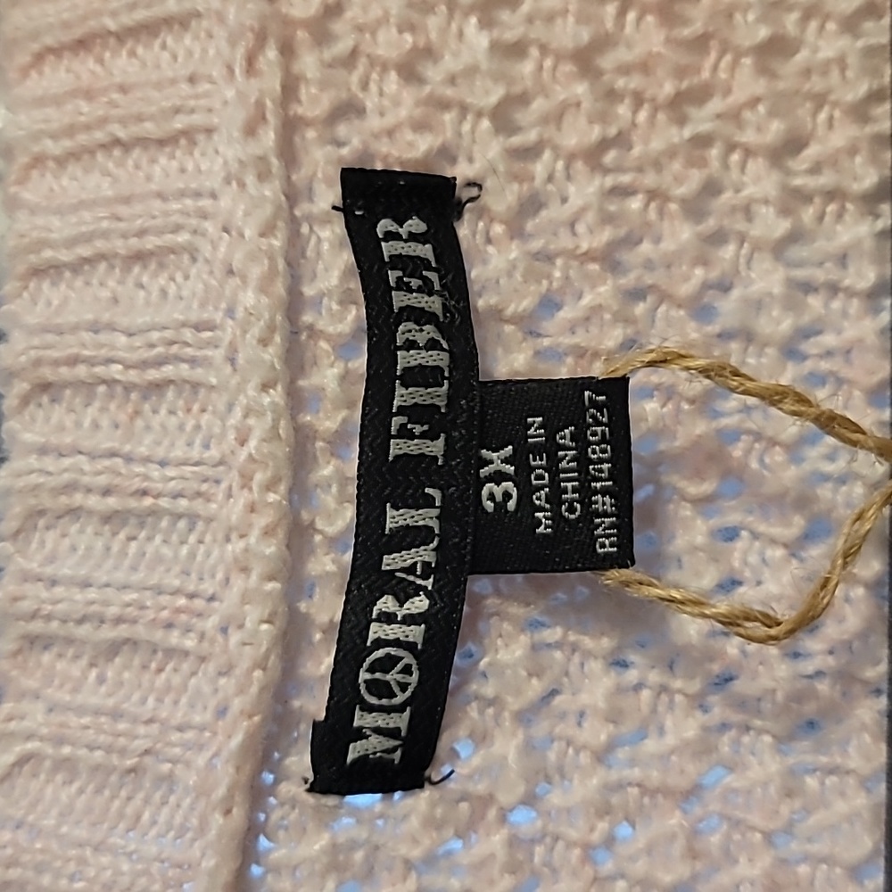 Moral Fiber Pullover Sweater Women's 3X Pink Open Knit Long Sleeve Light Y2K - Picture 4 of 11